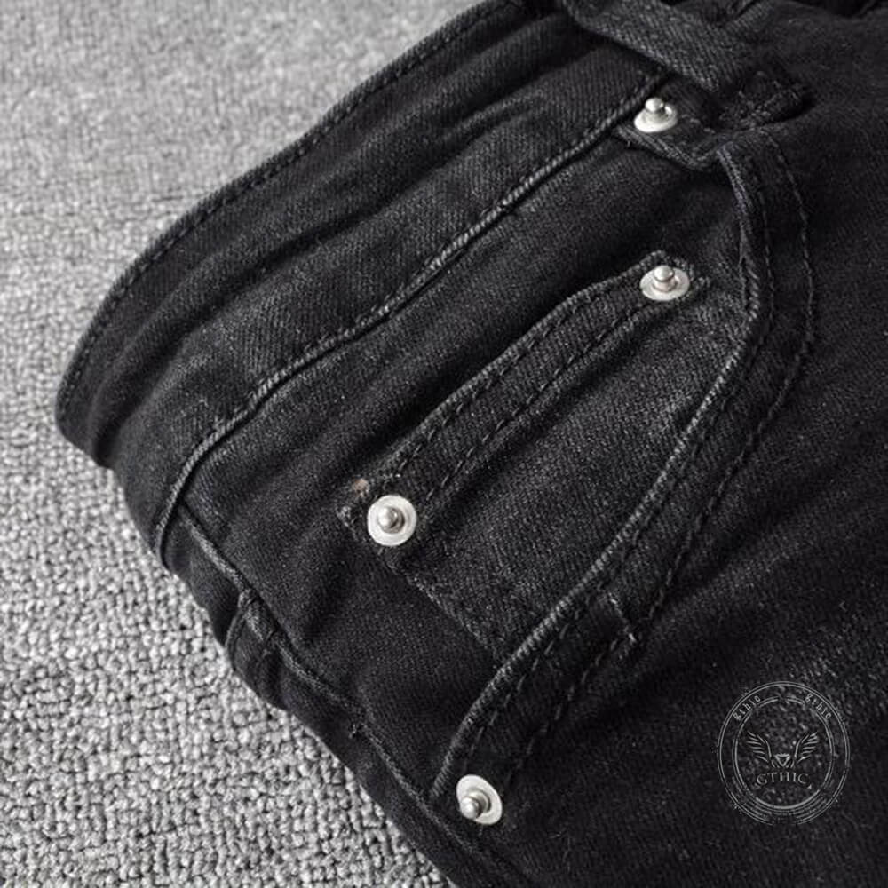 Punk Raw-Edge Distressed Patch Slim-Fit Jeans