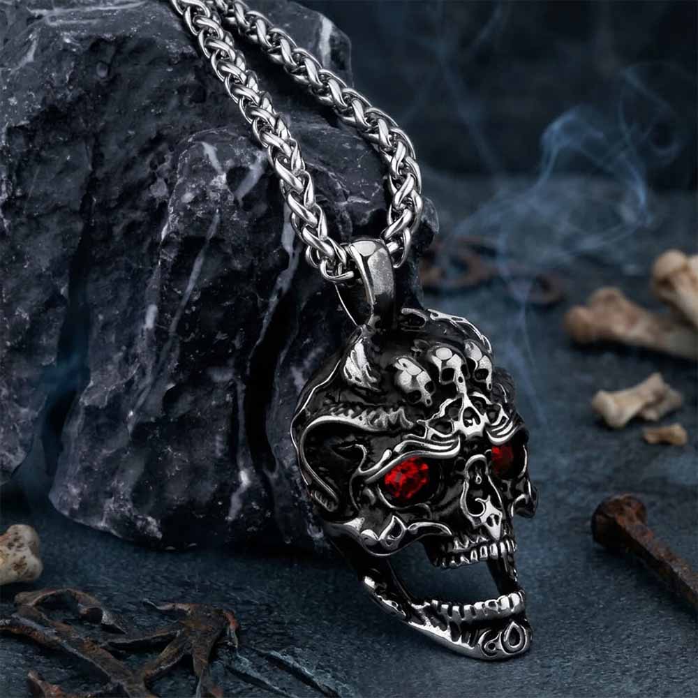 Punk Red Eye Skull Head Stainless Steel Pendant