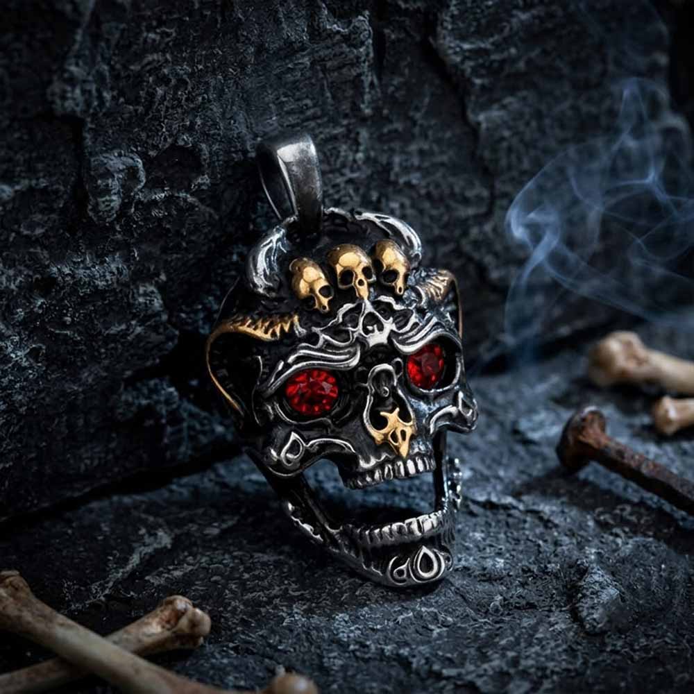 Punk Red Eye Skull Head Stainless Steel Pendant