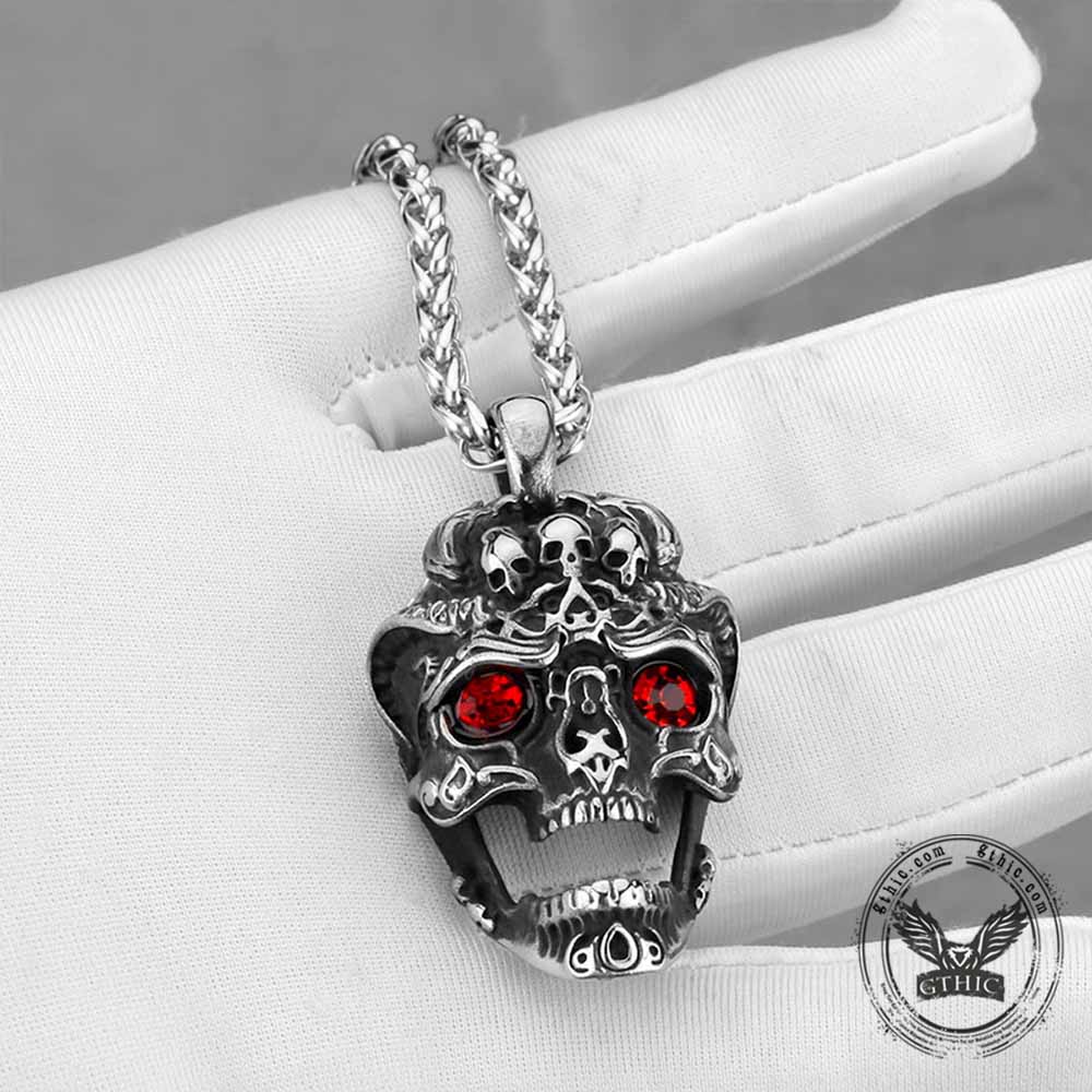 Punk Red Eye Skull Head Stainless Steel Pendant