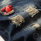 Punk Retro Color-Block Distressed Denim Shorts