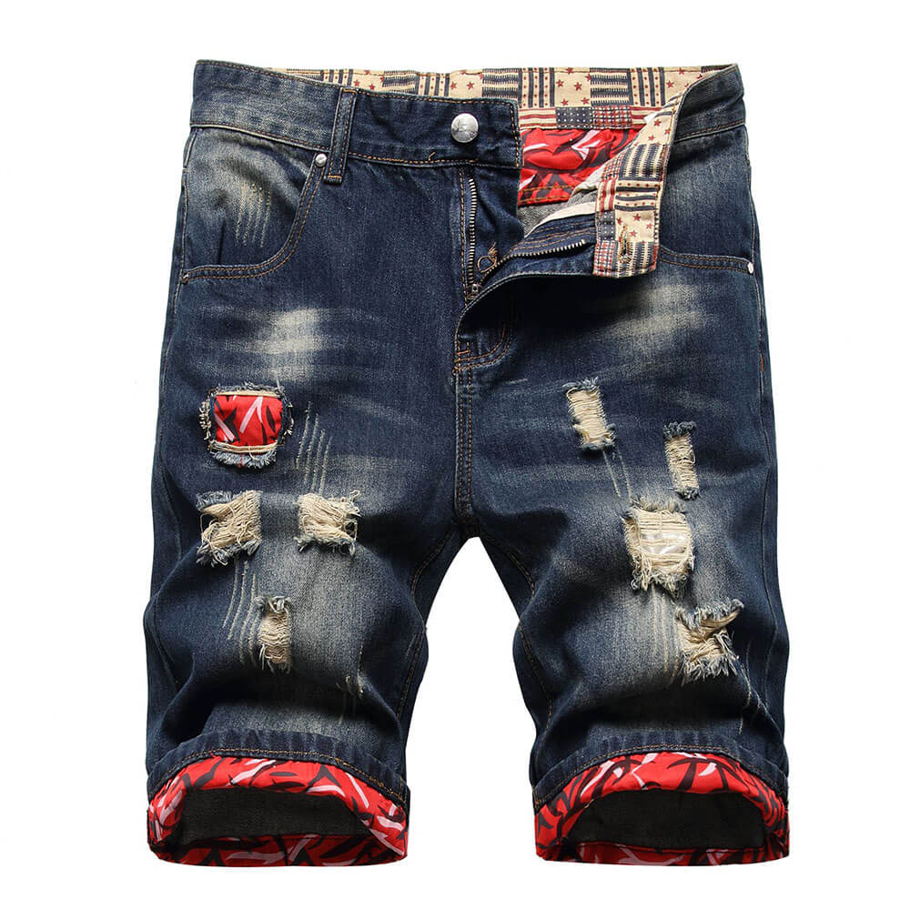 Punk Retro Color-Block Distressed Denim Shorts | Gthic.com