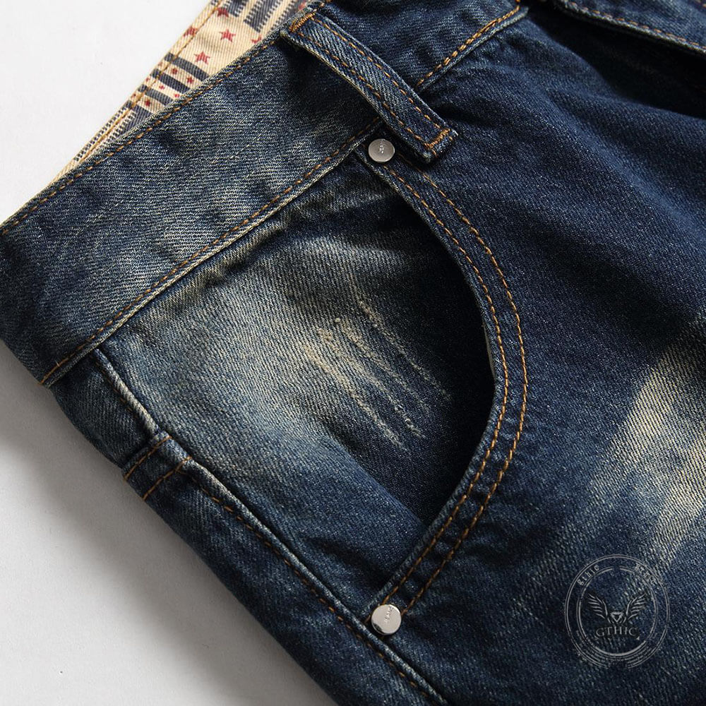 Punk Retro Color-Block Distressed Denim Shorts