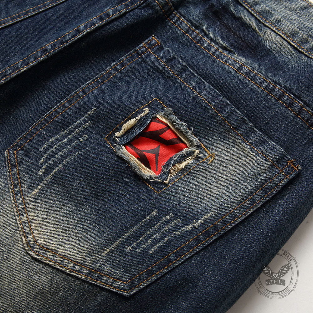 Punk Retro Color-Block Distressed Denim Shorts