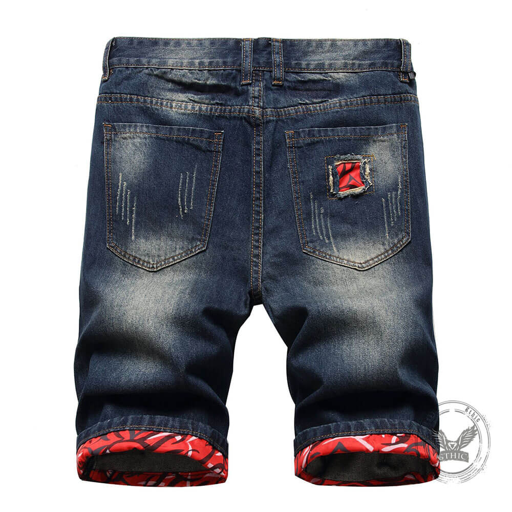 Punk Retro Color-Block Distressed Denim Shorts | Gthic.com
