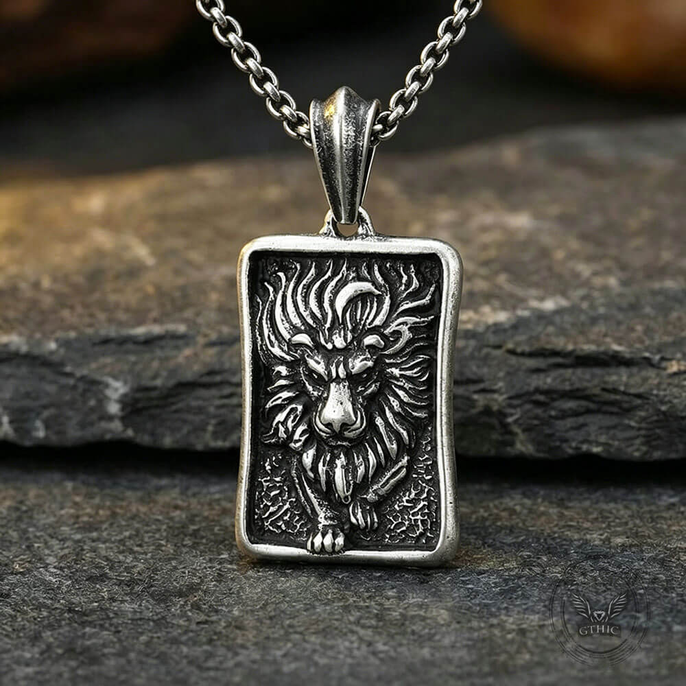 Punk Retro Lion Square Stainless Steel Animal Pendant | Gthic.com