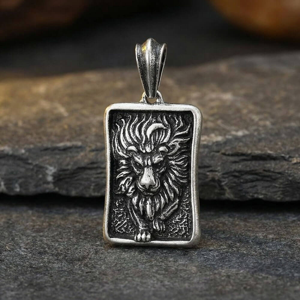Punk Retro Lion Square Stainless Steel Animal Pendant