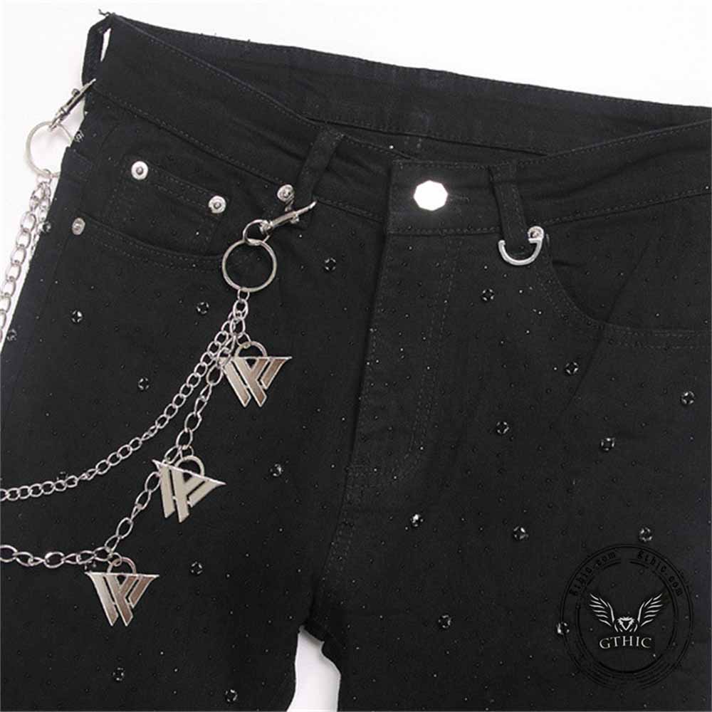 Punk Rhinestone Studded Flare Cotton Denim Jeans