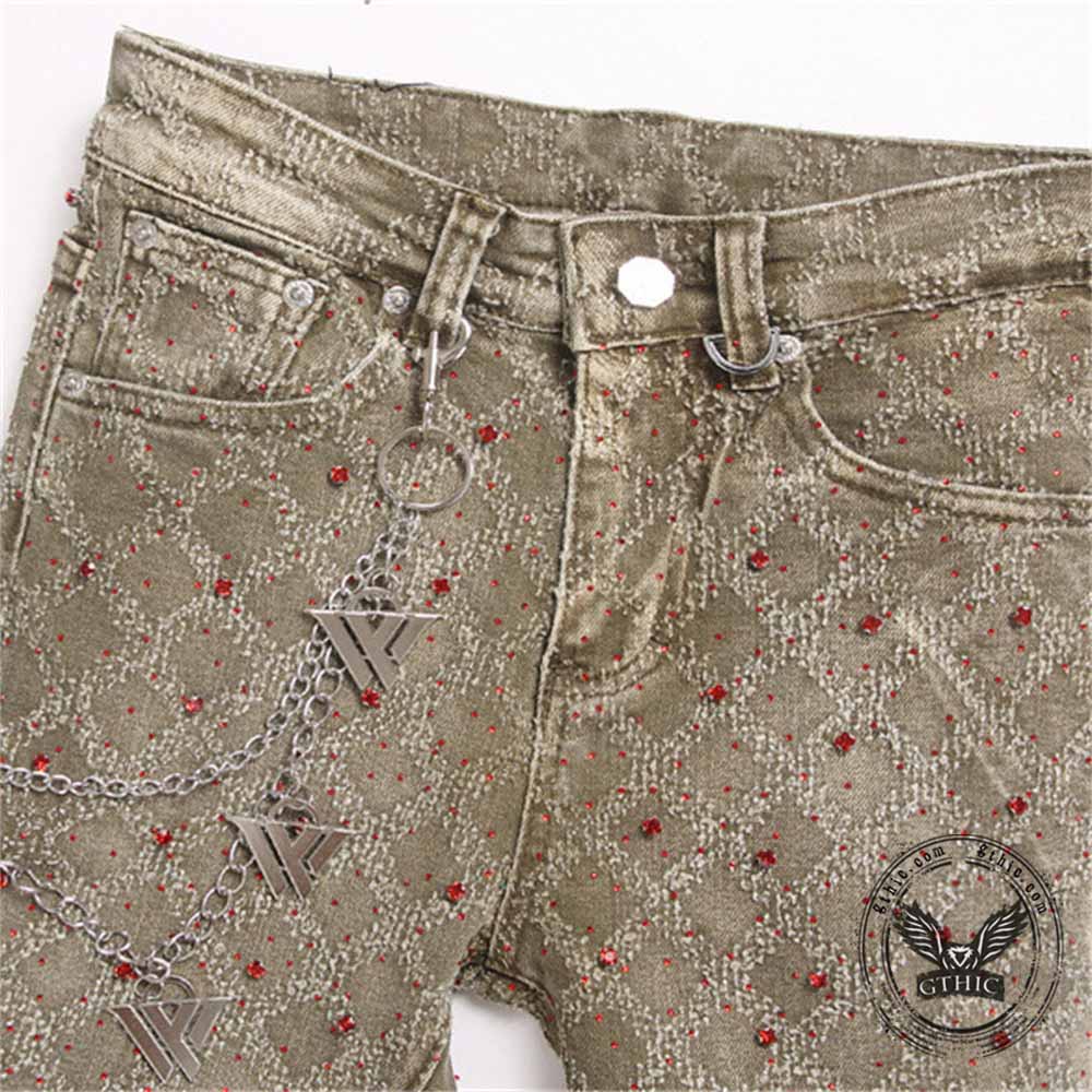 Punk Rhinestone Studded Flare Cotton Denim Jeans