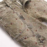 Punk Rhinestone Studded Flare Cotton Denim Jeans