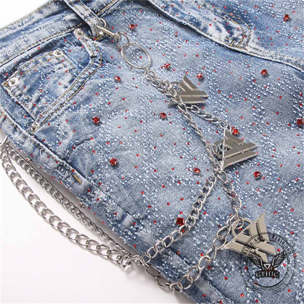 Punk Rhinestone Studded Flare Cotton Denim Jeans