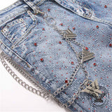 Punk Rhinestone Studded Flare Cotton Denim Jeans
