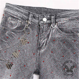 Punk Rhinestone Studded Flare Cotton Denim Jeans