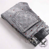 Punk Rhinestone Studded Flare Cotton Denim Jeans