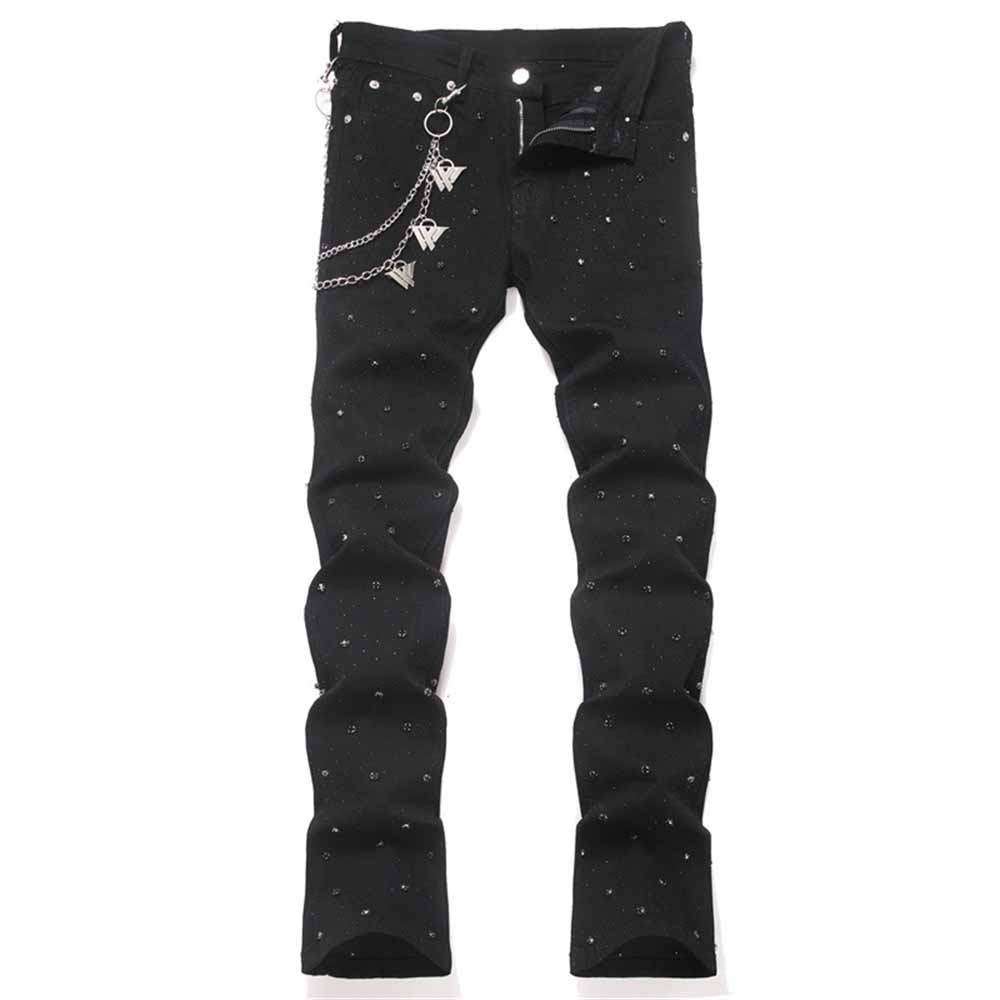 Punk Rhinestone Studded Flare Cotton Denim Jeans | Gthic.com