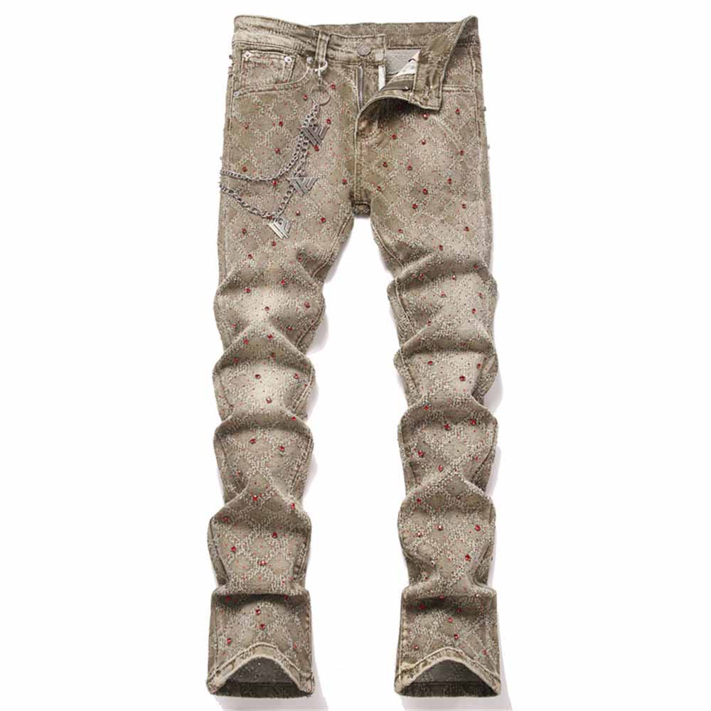 Punk Rhinestone Studded Flare Cotton Denim Jeans