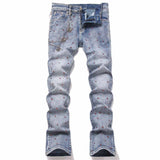 Punk Rhinestone Studded Flare Cotton Denim Jeans
