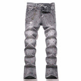 Punk Rhinestone Studded Flare Cotton Denim Jeans