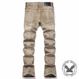 Punk Rhinestone Studded Flare Cotton Denim Jeans