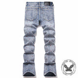 Punk Rhinestone Studded Flare Cotton Denim Jeans
