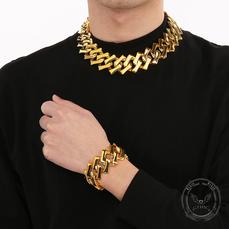 Punk Rhombus Cuban Chain Stainless Steel Bracelet 07 |Gthic.com