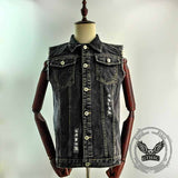 Punk Ride Forever Motorcycle Skull Print Denim Vest