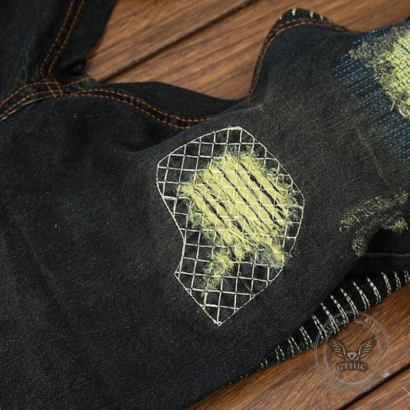 Punk Ripped Distressed Straight-Leg Vintage Jeans