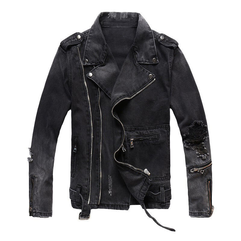 Punk Ripped Patch Men's Denim Biker Jacket | Gthic.com