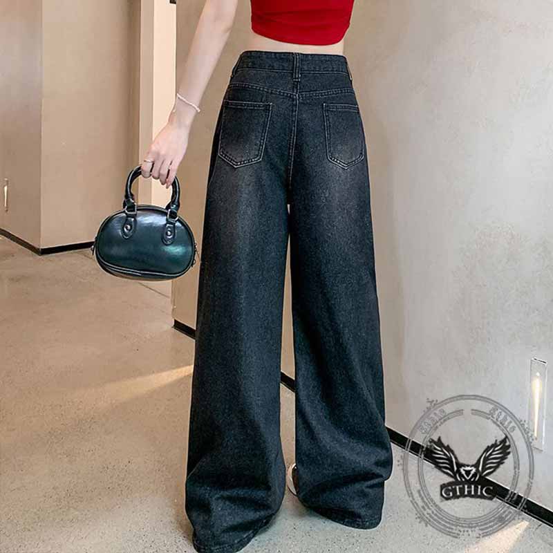 Punk Ripped Skull Hand Print Cross Patch Baggy Jeans