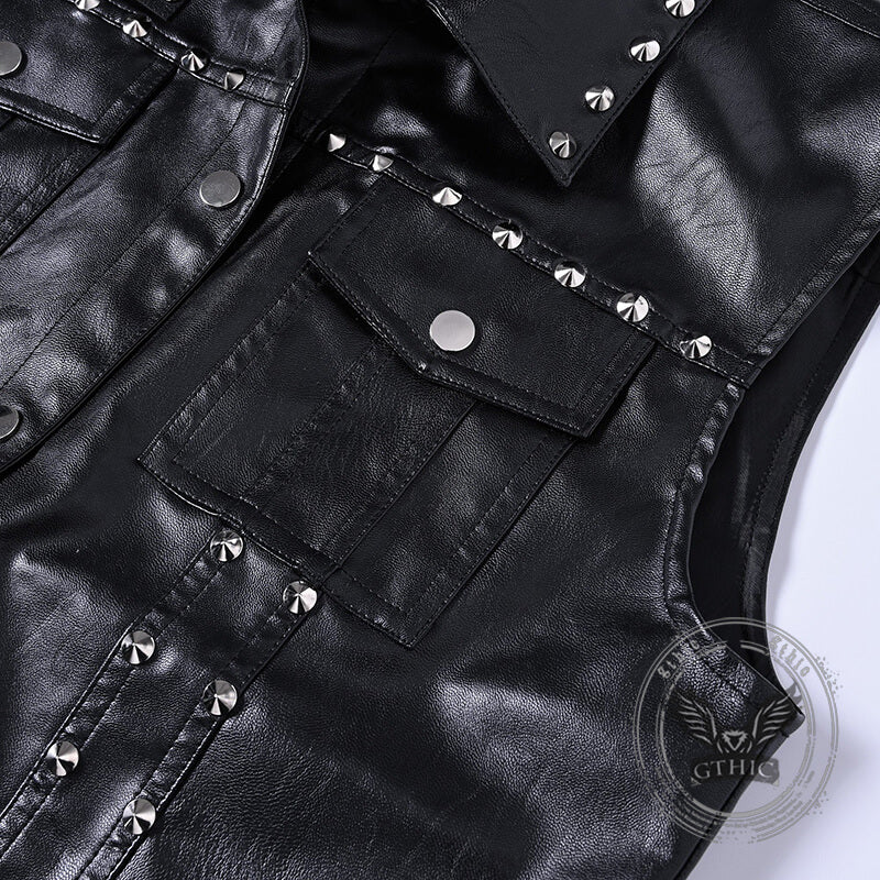 Punk Rivet Black Slim Lapel Sleeveless Vest | Gthic.com