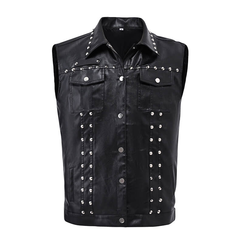 Punk Rivet Black Slim Lapel Sleeveless Vest | Gthic.com