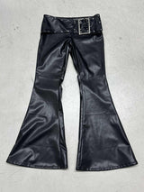 Punk Rivet Low-Waist PU Leather Bootcut Pants