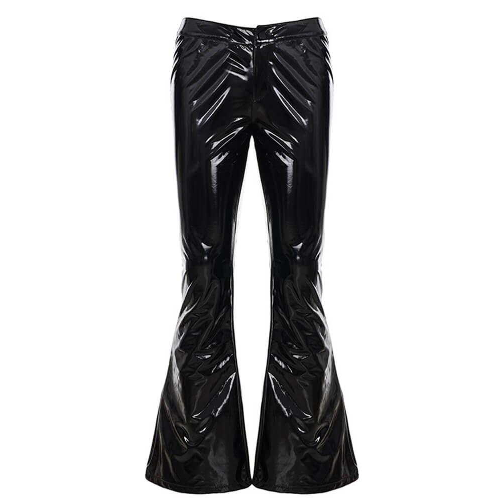 Punk Rivet Low-Waist PU Leather Bootcut Pants