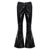 Punk Rivet Low-Waist PU Leather Bootcut Pants