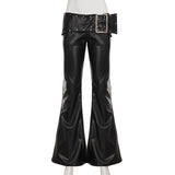 Punk Rivet Low-Waist PU Leather Bootcut Pants | Gthic.com