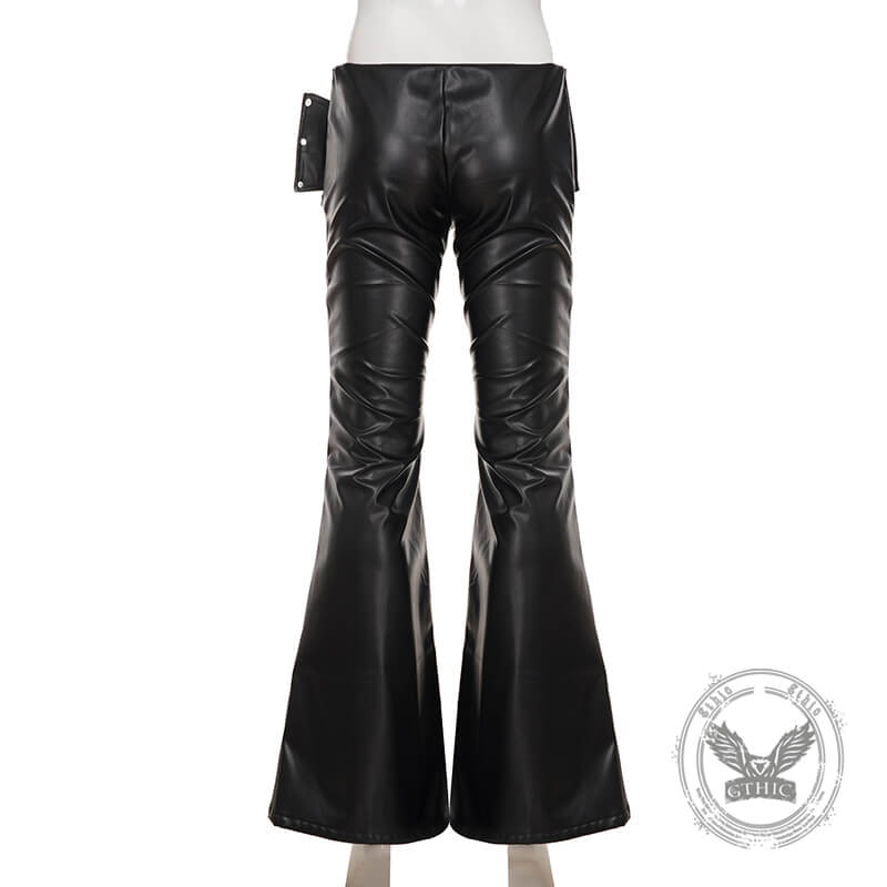 Punk Rivet Low-Waist PU Leather Bootcut Pants | Gthic.com