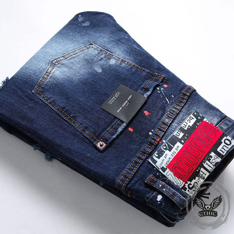 Punk Rivet Patch Cotton Men's Skinny Pants