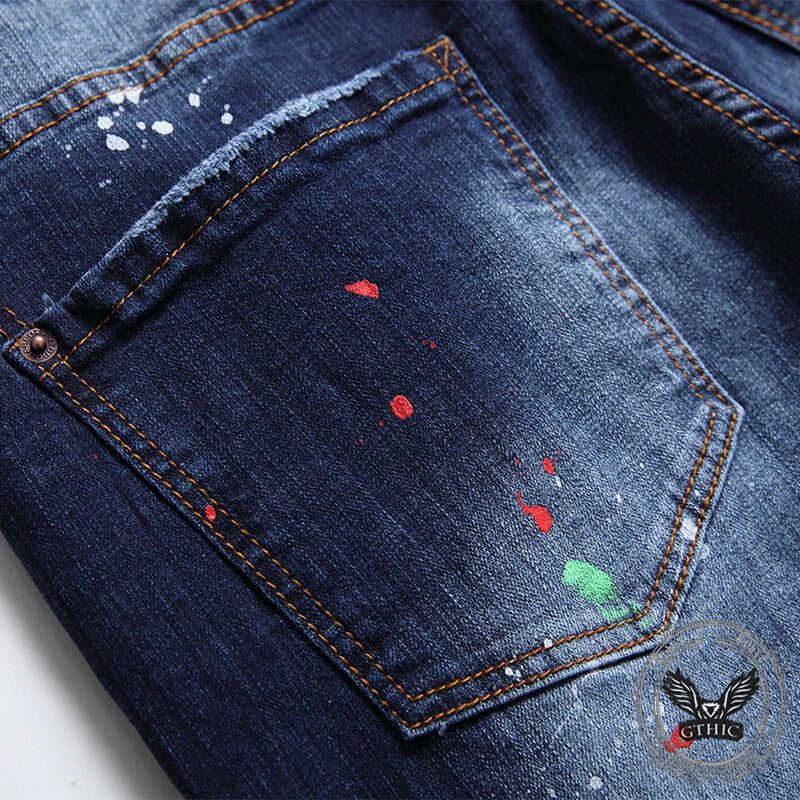 Punk Rivet Patch Cotton Men's Skinny Pants