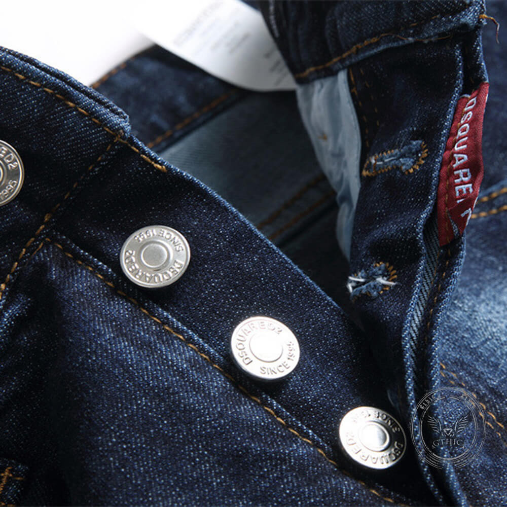 Punk Distressed Cotton Men's Skinny Pants