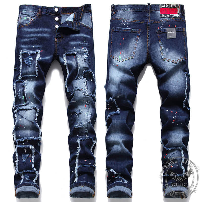 Punk Rivet Patch Cotton Men's Skinny Pants
