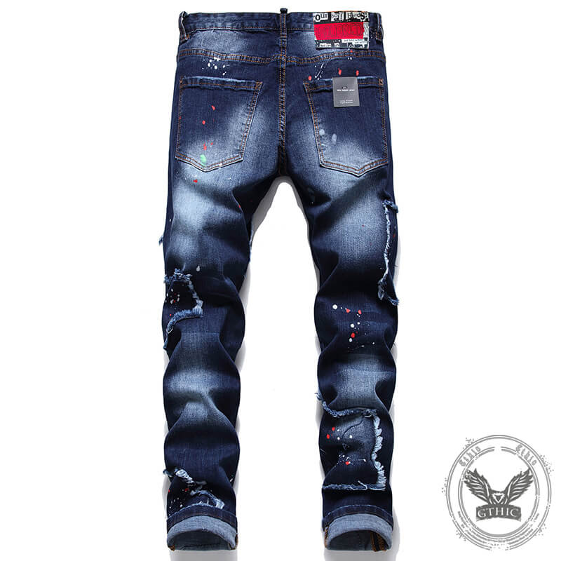 Punk Rivet Patch Cotton Men's Skinny Pants