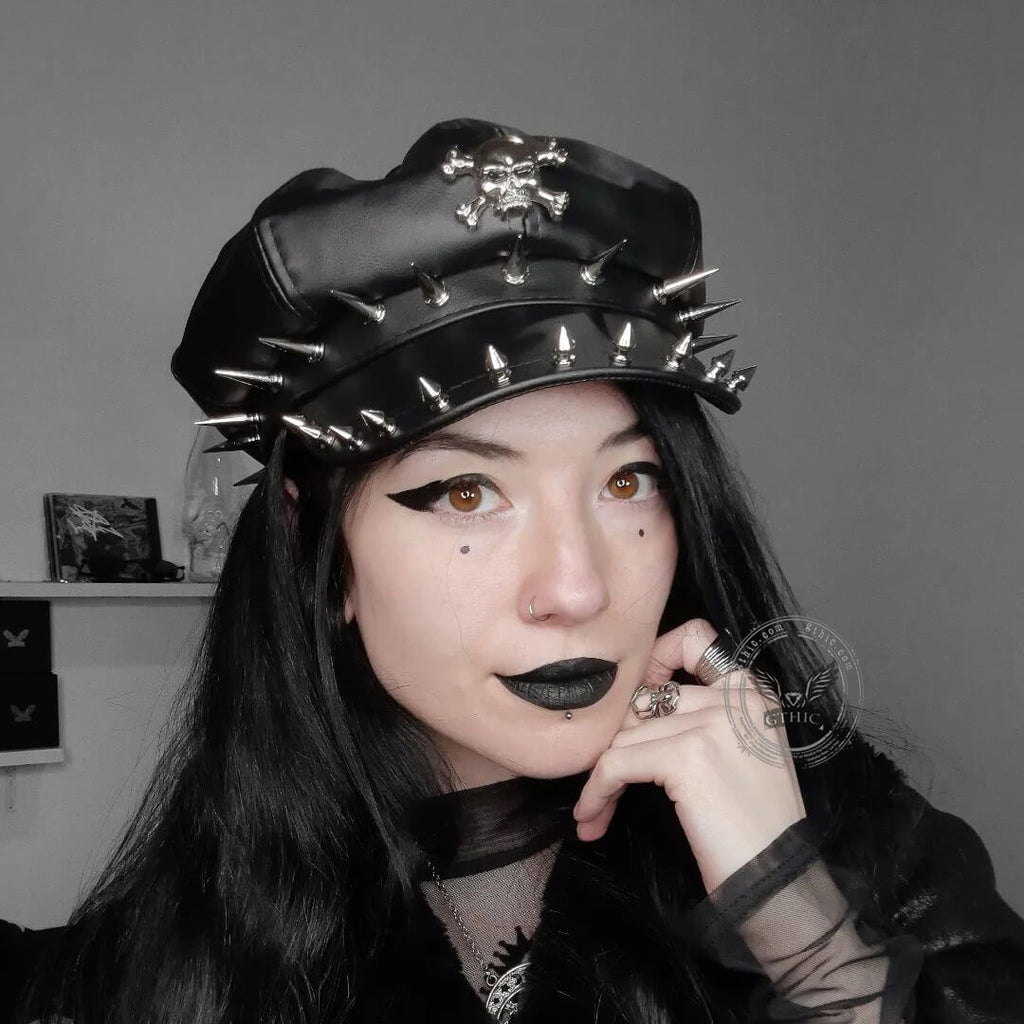 Punk Rivet Skull PU Leather Newsboy Cap – GTHIC