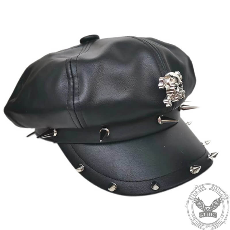 Punk Rivet Skull PU Leather Newsboy Cap – GTHIC