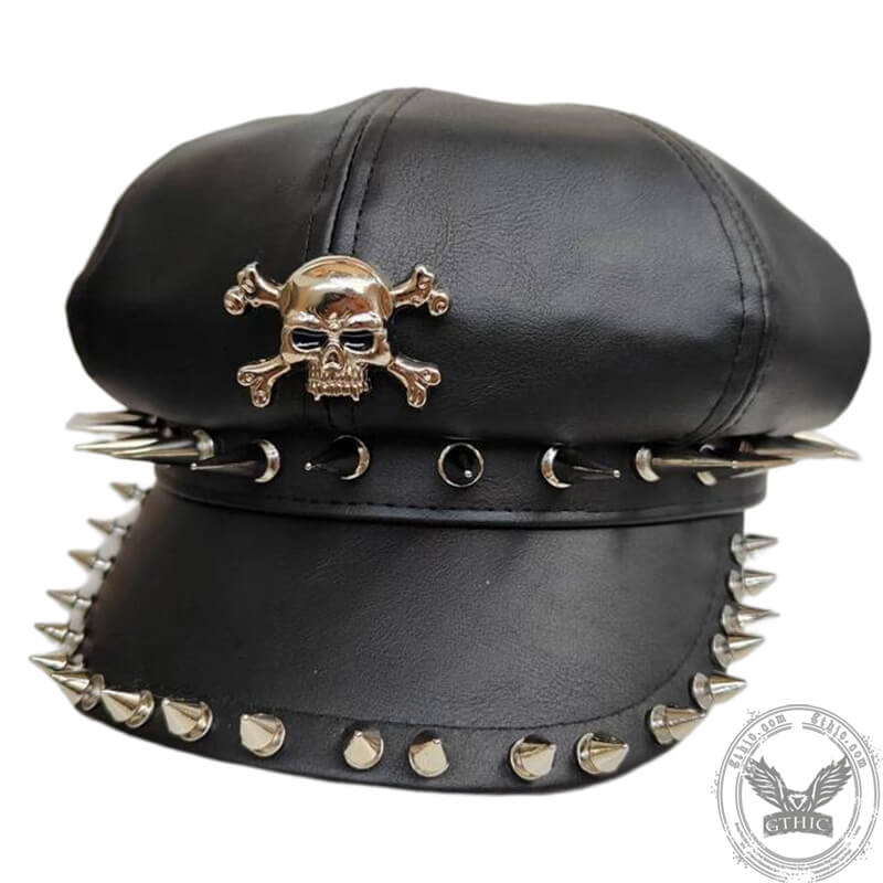 Punk Rivet Skull PU Leather Newsboy Cap | Gthic.com