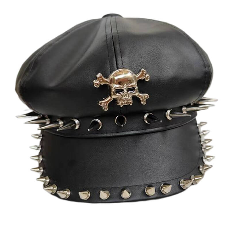Punk Rivet Skull PU Leather Newsboy Cap | Gthic.com