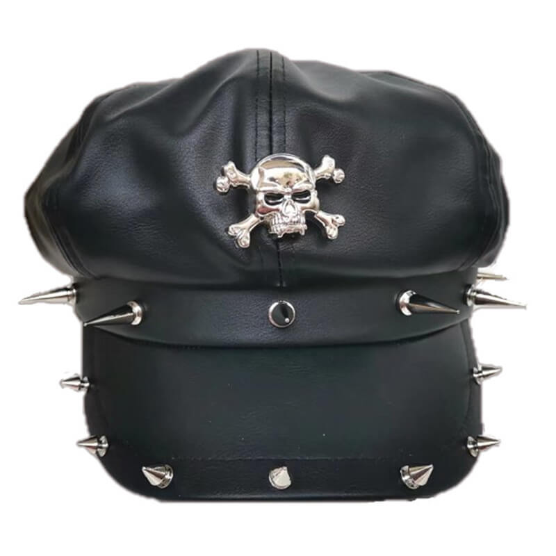 Punk Rivet Skull PU Leather Newsboy Cap | Gthic.com