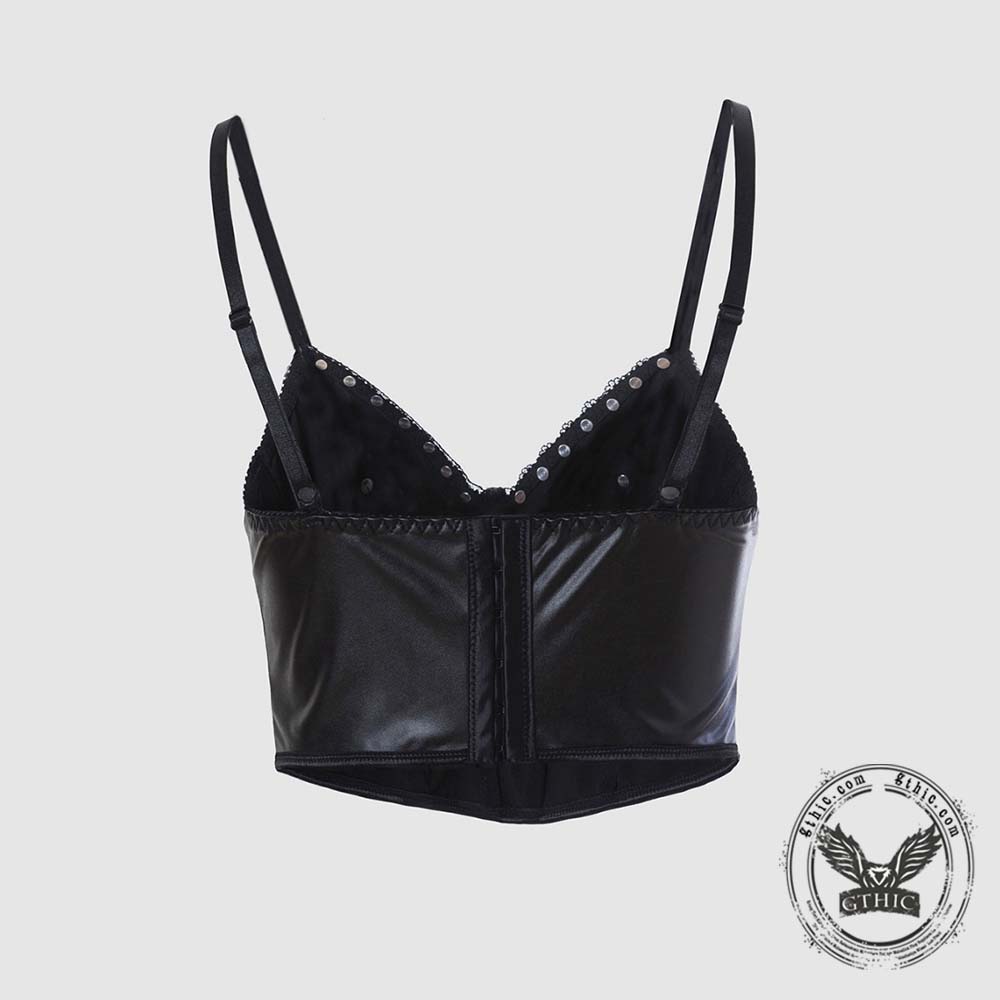Punk Rivet Studded Slim Y2K PU Leather Camisole