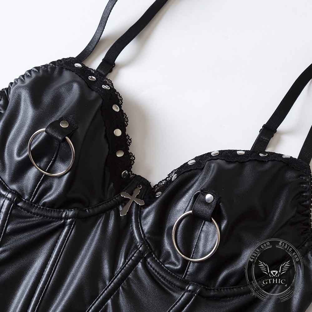 Punk Rivet Studded Slim Y2K PU Leather Camisole