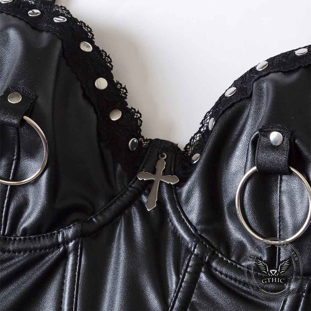 Punk Rivet Studded Slim Y2K PU Leather Camisole
