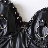 Punk Rivet Studded Slim Y2K PU Leather Camisole